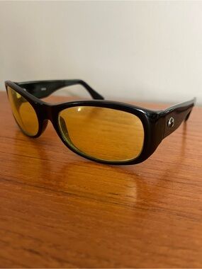 Vintage Dita 90s Y2K Black Frame Wrap Sunglasses with Yellow Lenses